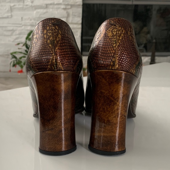 Vintage 90s Gianmarco Lorenzi Snakeskin Pumps Square Toe Heels EU 39.5 US 8.5 - Picture 6 of 11